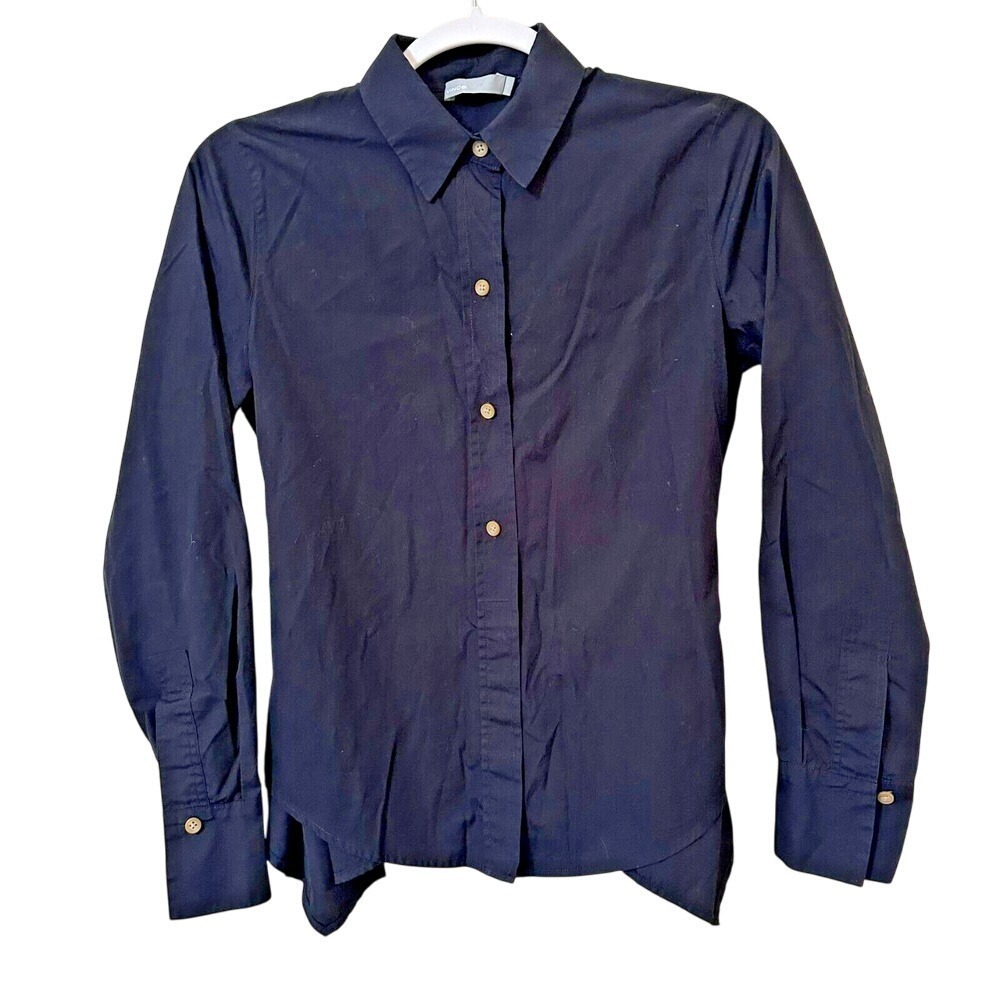 Vince Small Black Long Sleeve Button Up Tie Back Collared Shirt Blouse - Picture 1 of 4